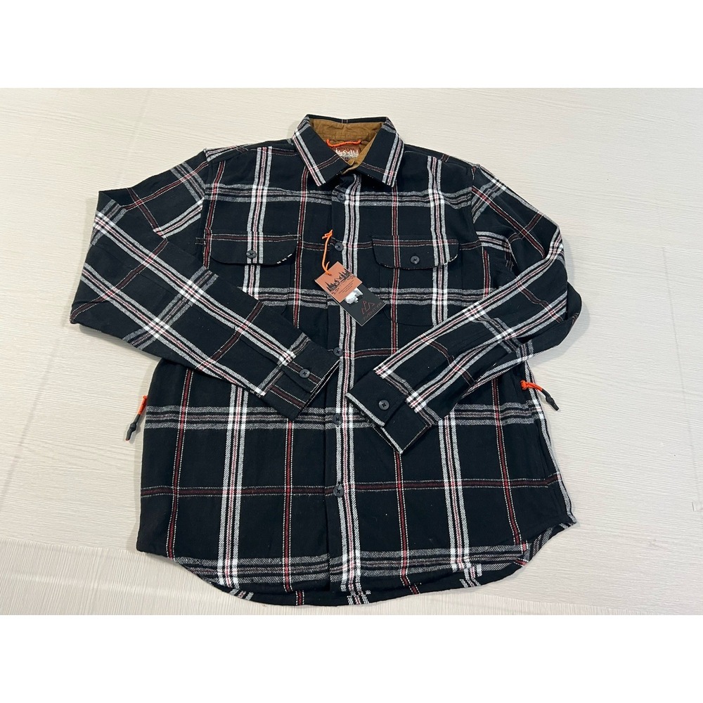 AVENTYR MENS MEDIUM  BLACK/WHITE/RED LS FLANNEL SHIRT‎ - NWT
